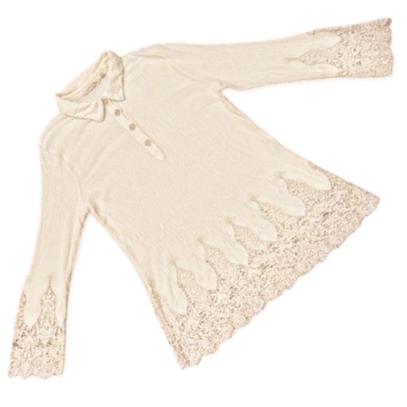 ππΏ SOFT SURROUNDINGS Jiada Cream Gauze Tunic | Womenβs Petite Medium, Lace Boho - Picture 1 of 5